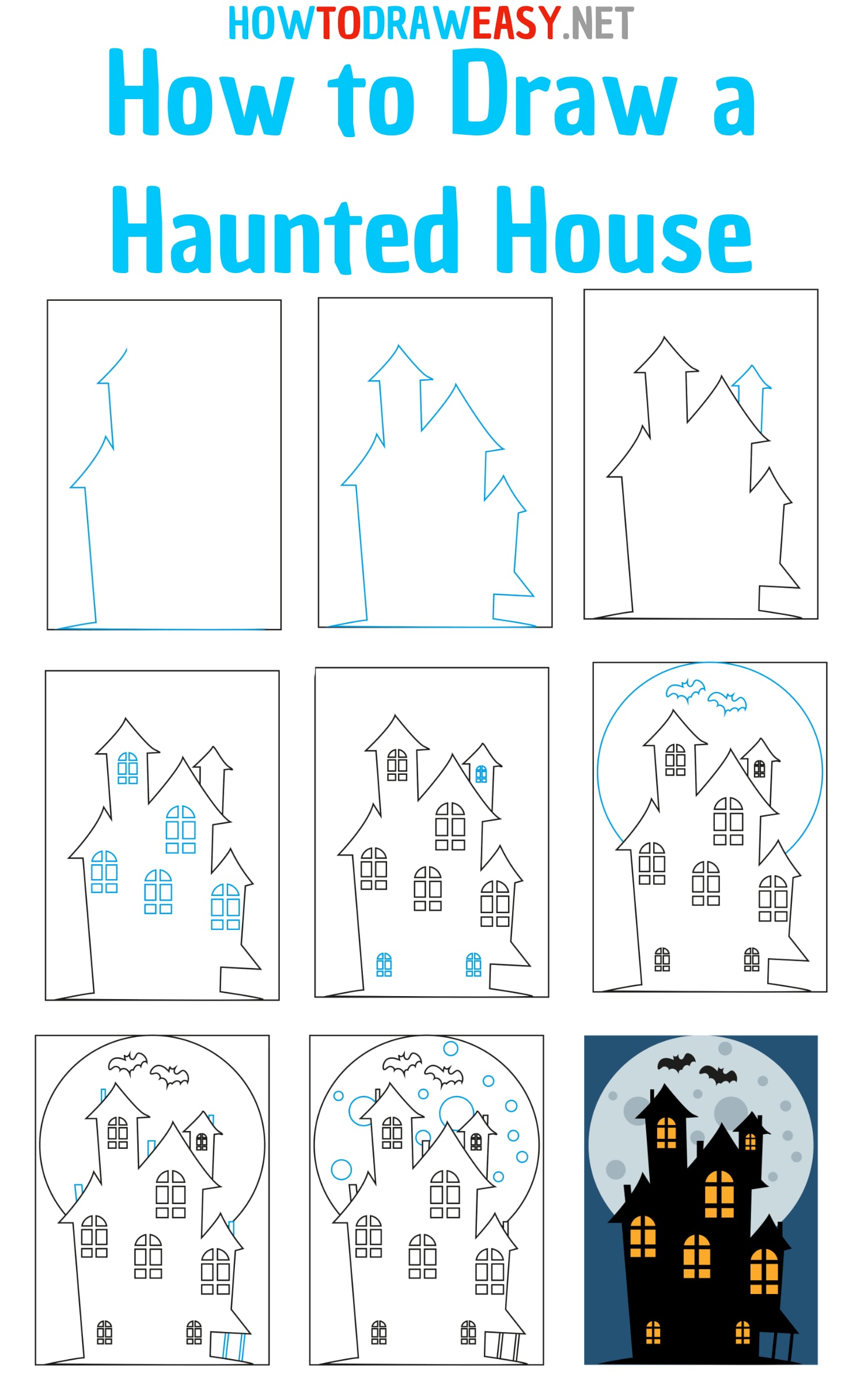 How to Draw a Haunted House Step by Step