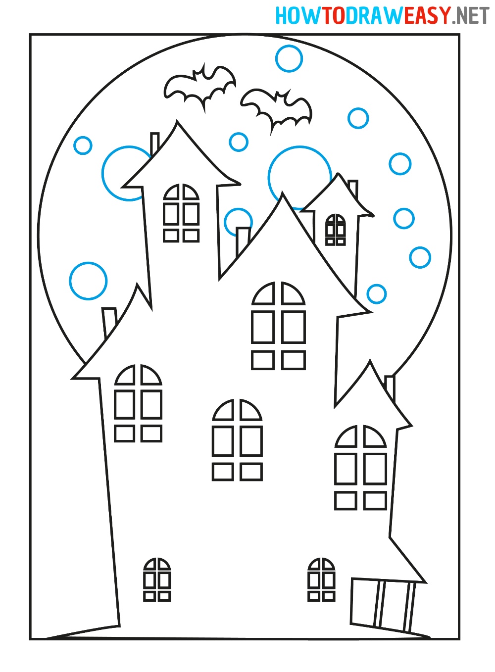 how to draw a haunted house easy