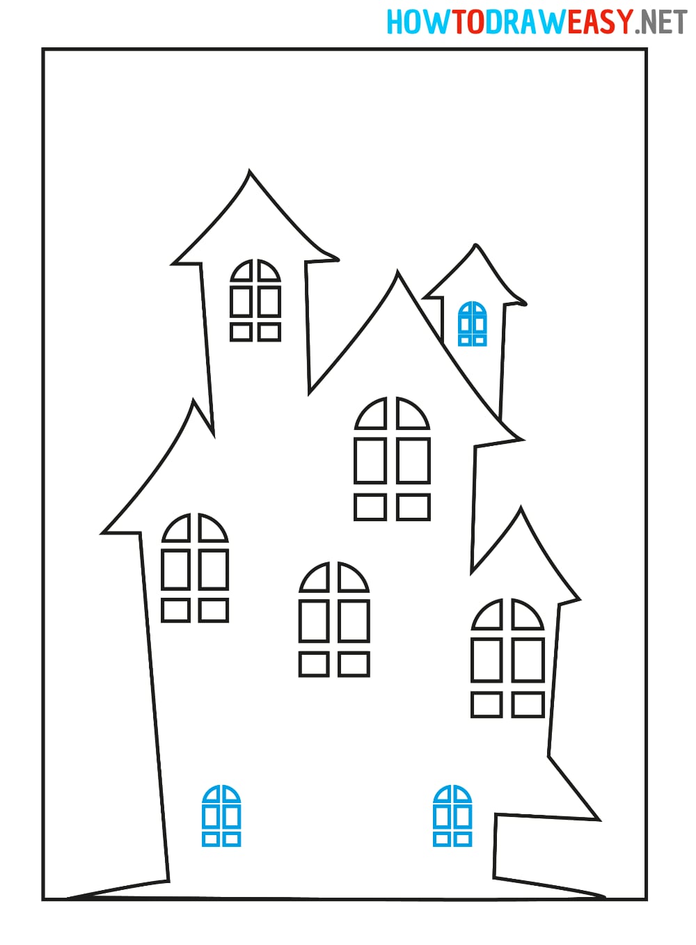 how to draw a scary haunted house
