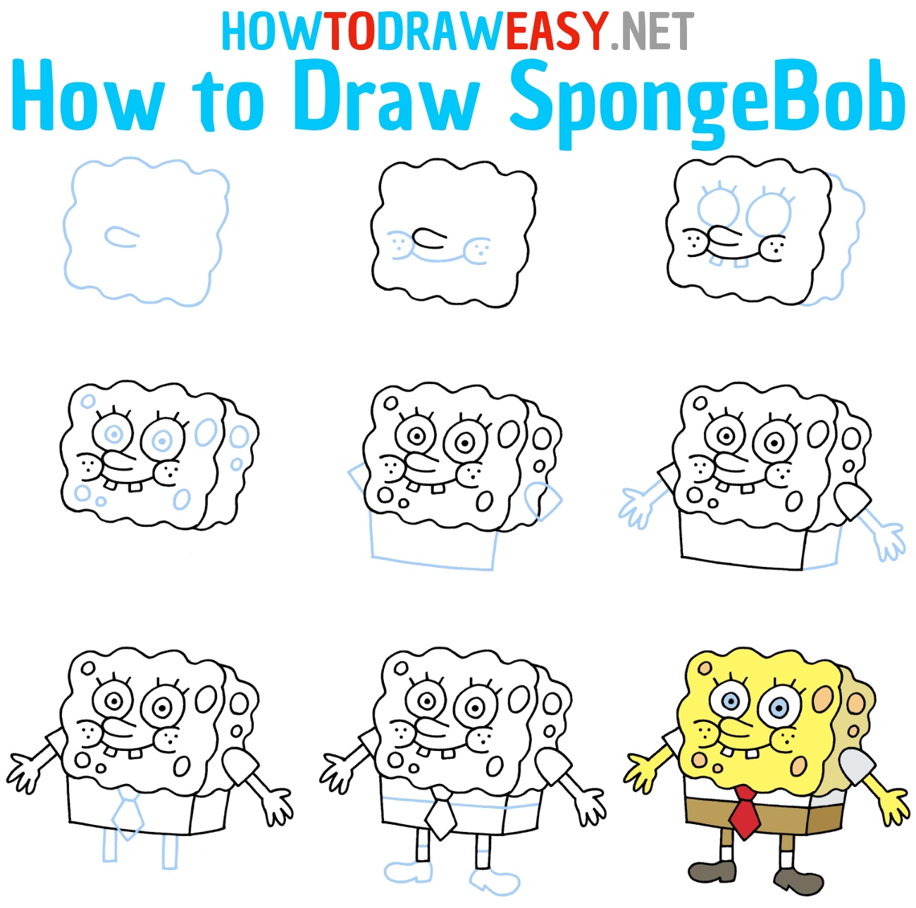 How to Draw SpongeBob SquarePants Step by Step