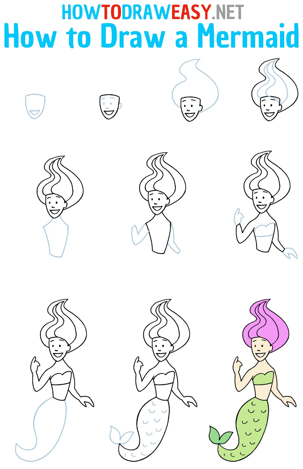 How to Draw a Mermaid Step by Step