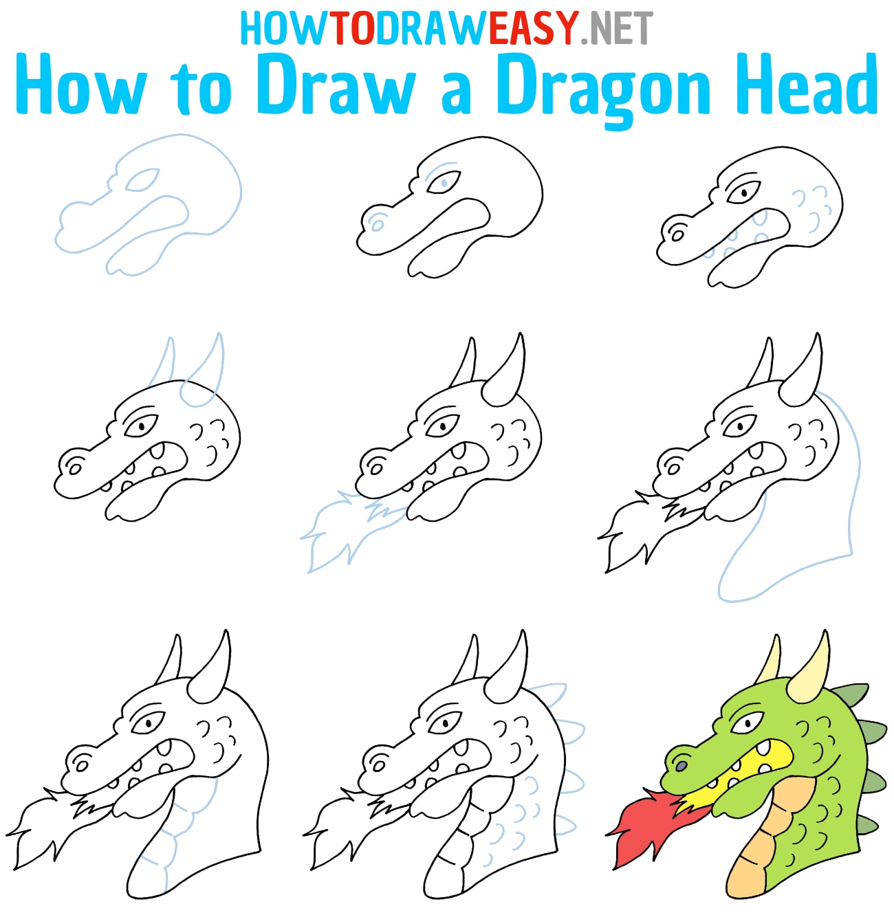 How to Draw a Dragon Head Step by Step
