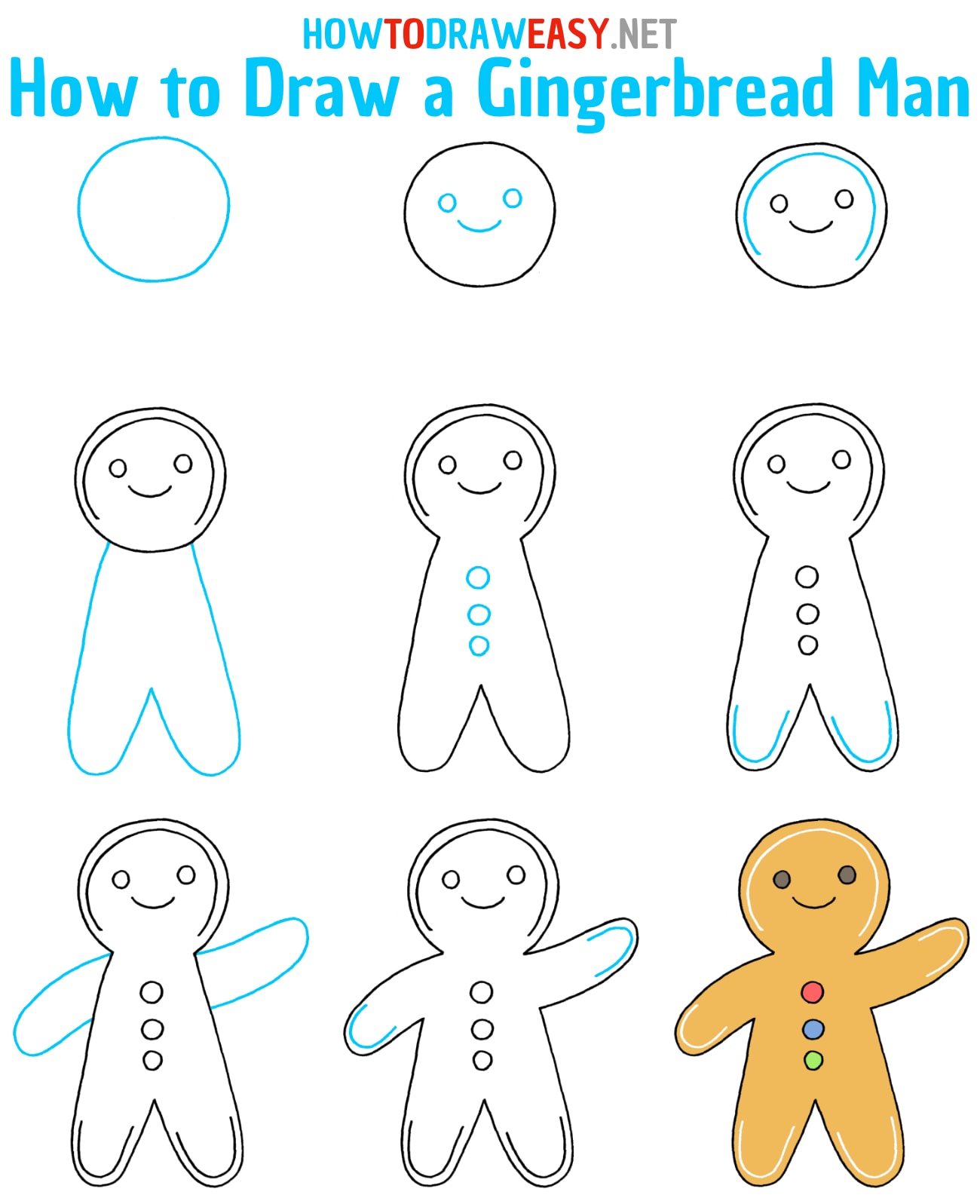 How to Draw a Gingerbread Man Step by Step