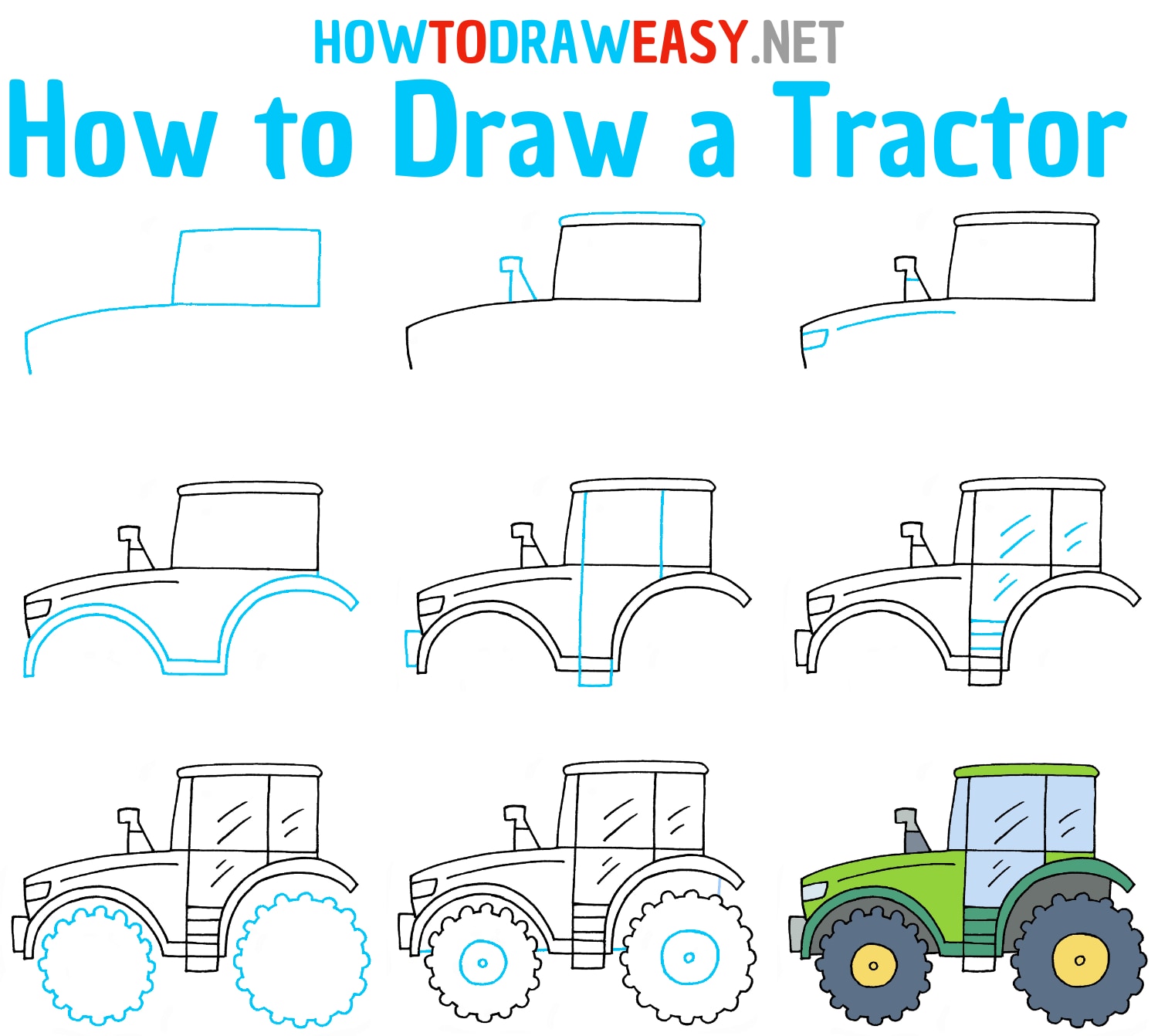 How to Draw a Tractor Step by Step Tutorial