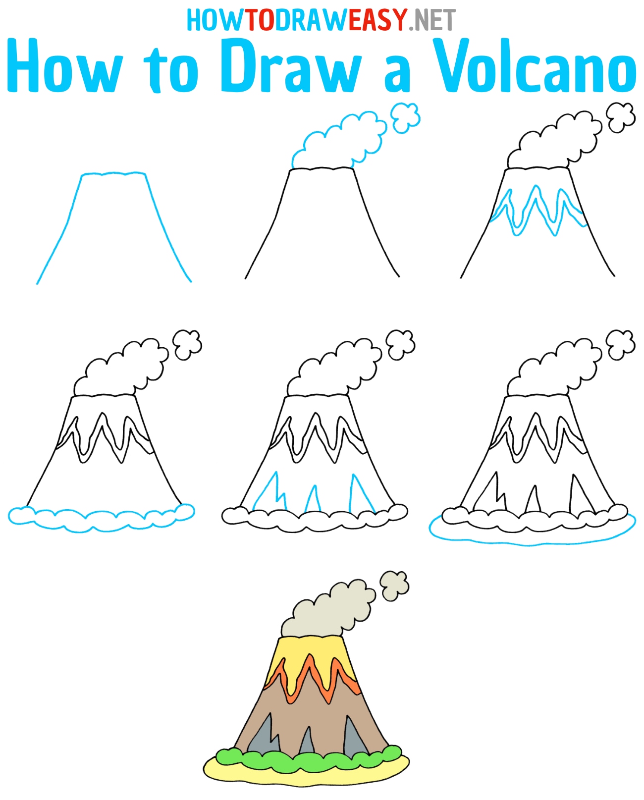 How to Draw a Volcano Step by Step