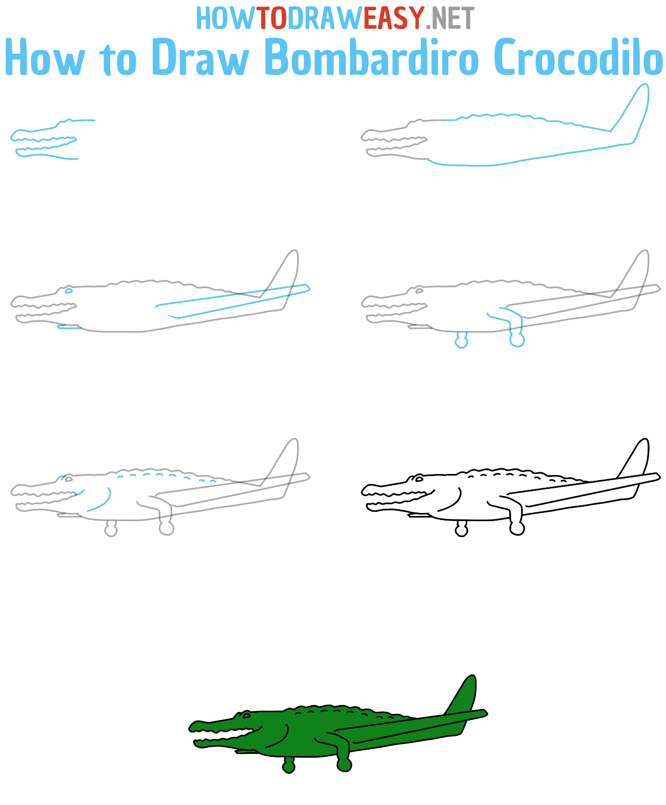 Step by Step Bombardiro Crocodilo Drawing Tutorial