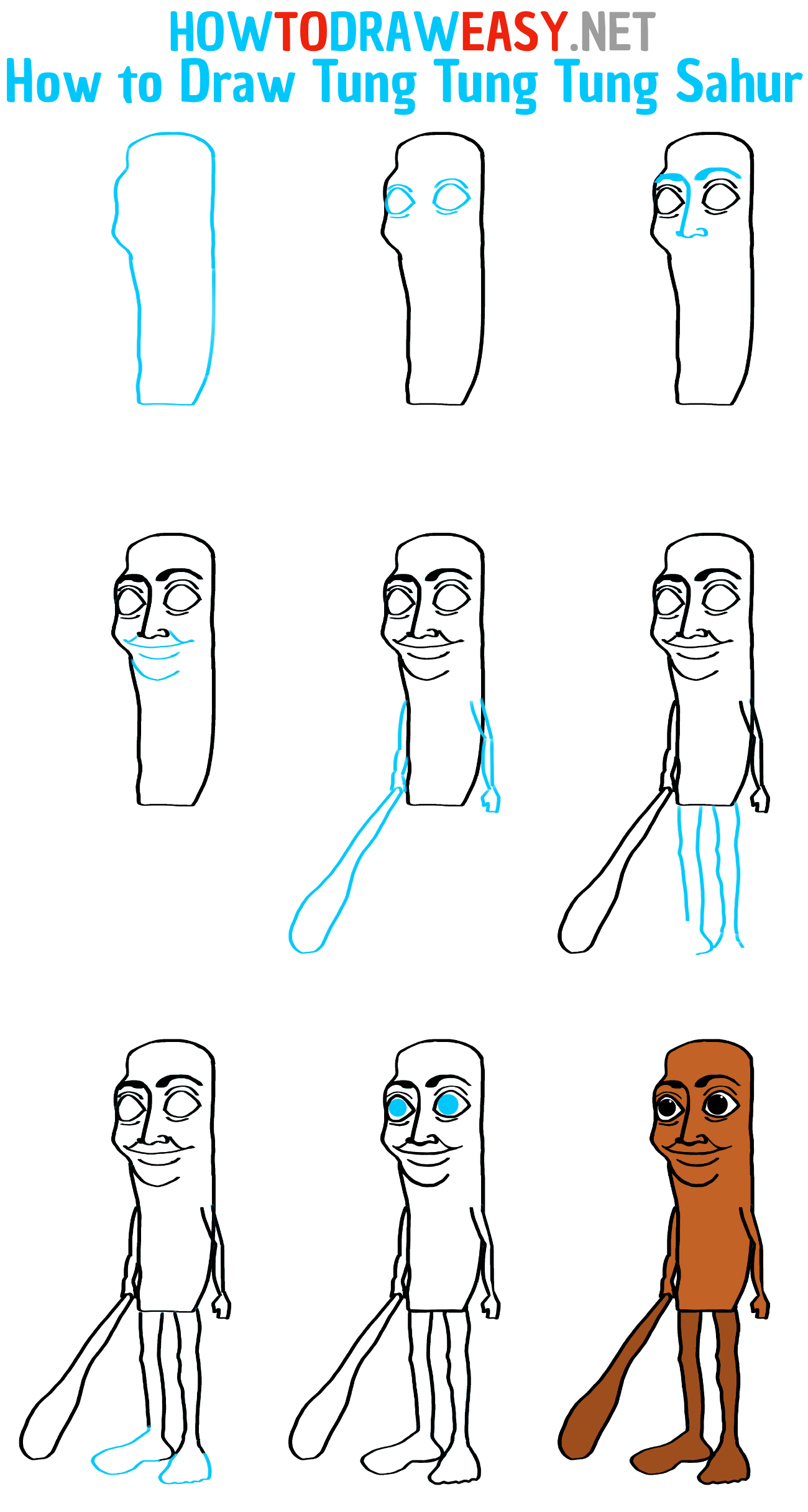 Tung Tung Tung Sahur Step by Step Drawing Tutorial