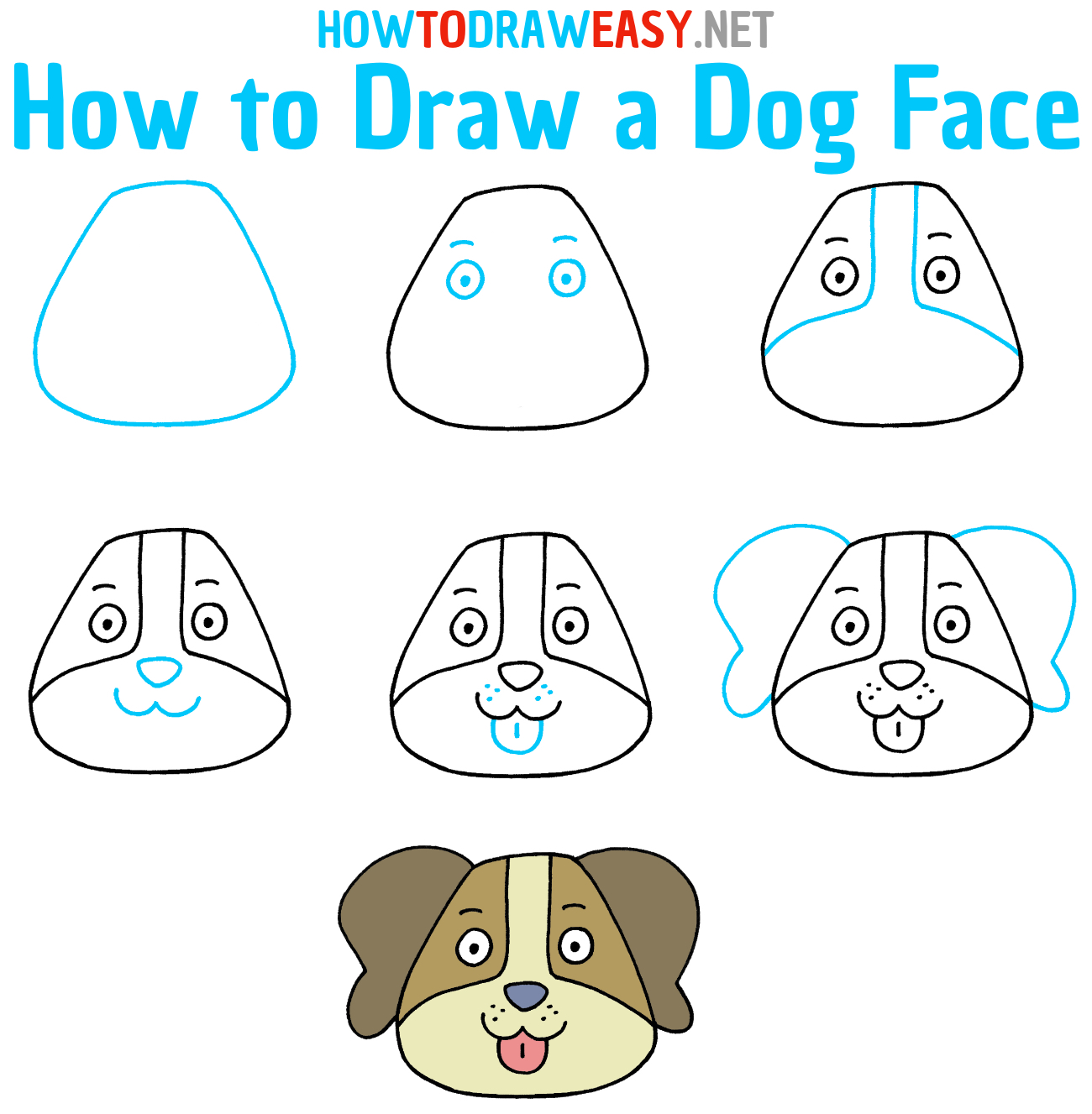 Step by Step Dog Face Drawing